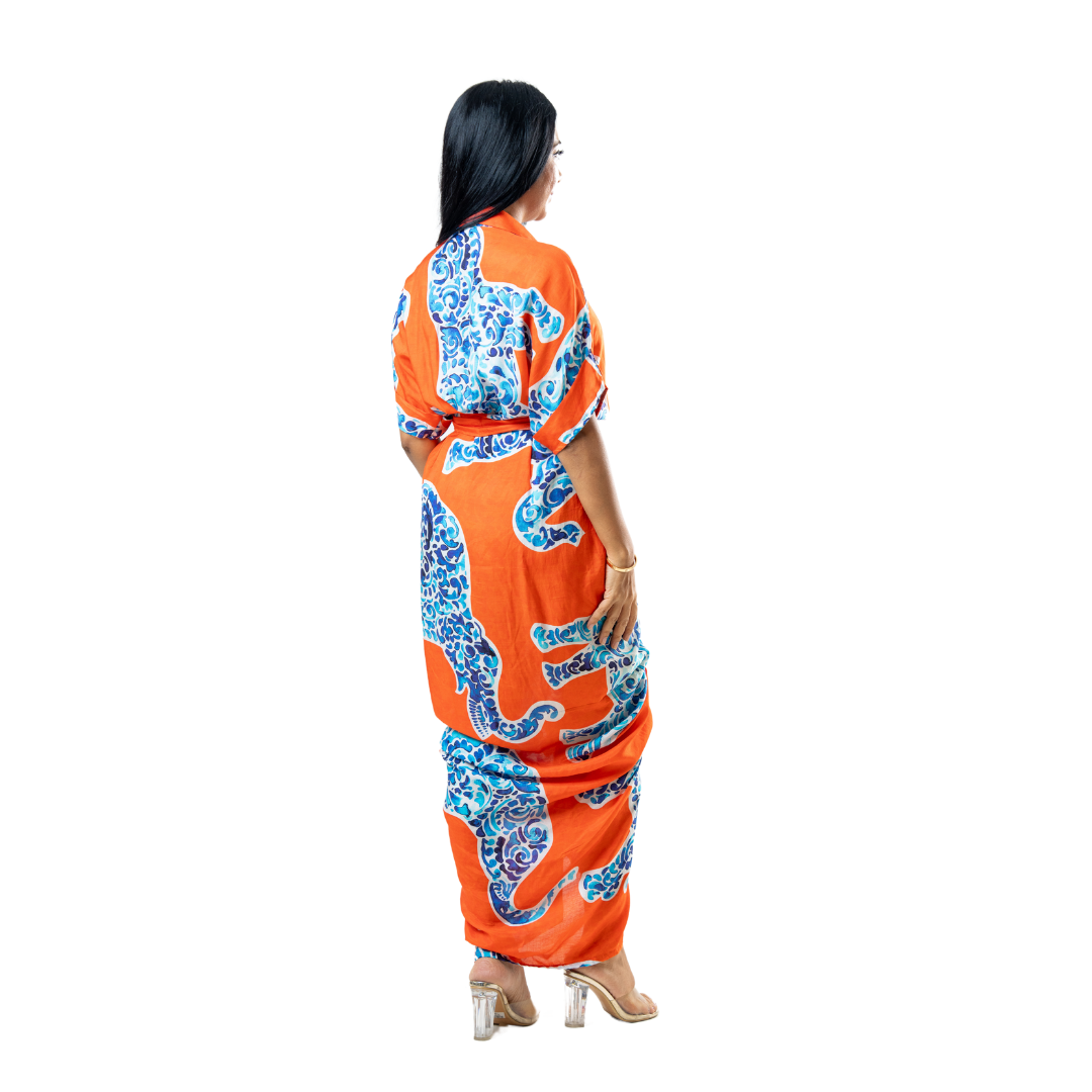 Tie up dress with blue elephant