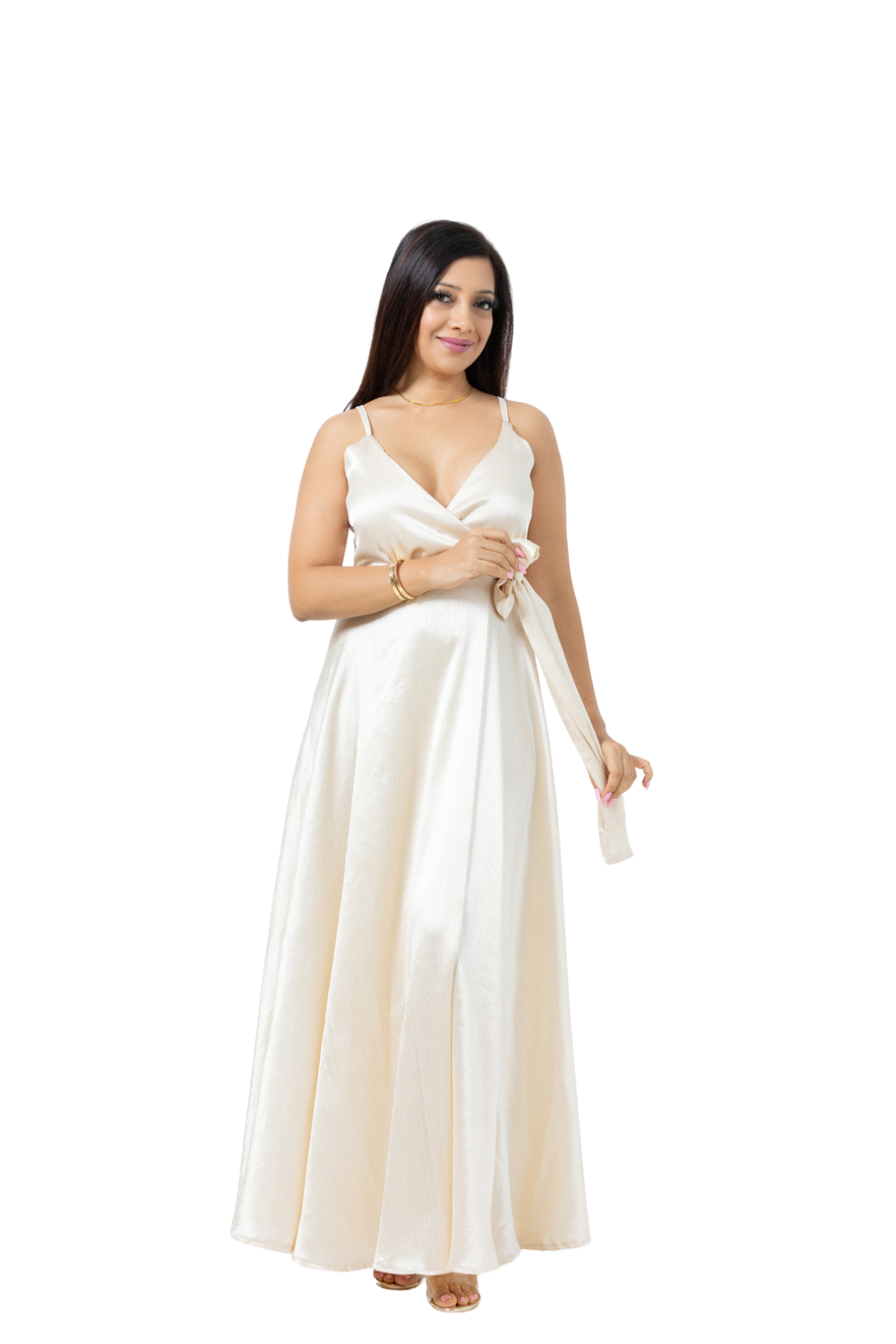 Satin Long Wrap Dress