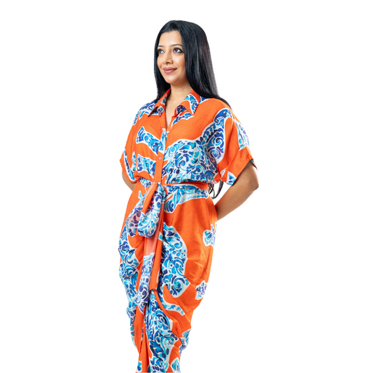 Tie up dress with blue elephant
