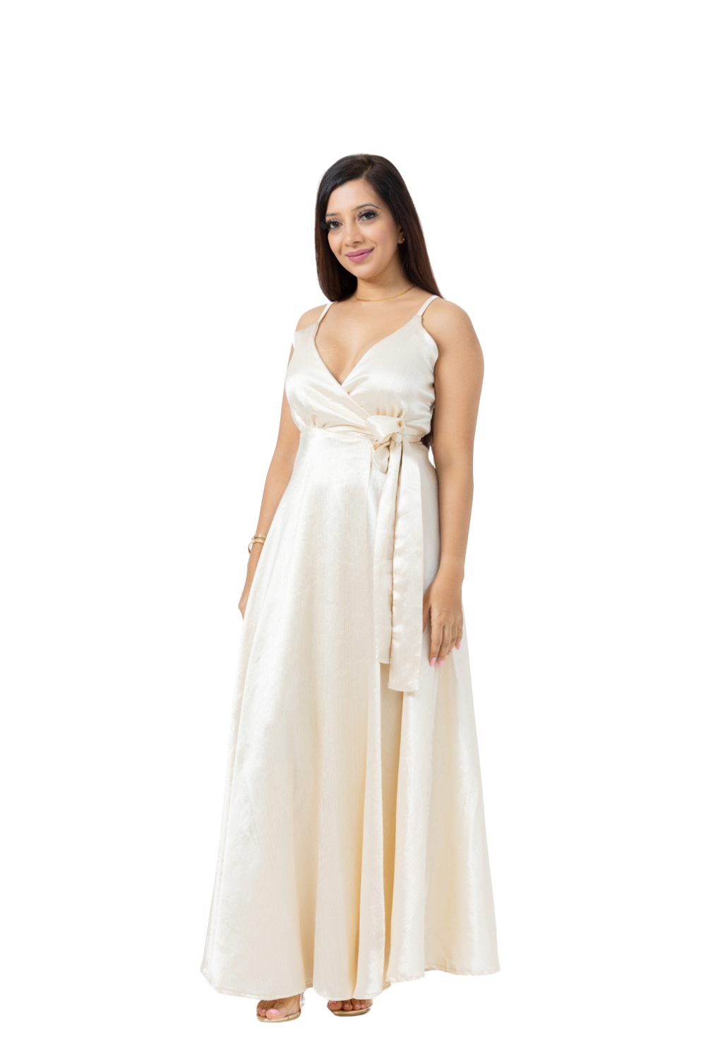 Satin Long Wrap Dress