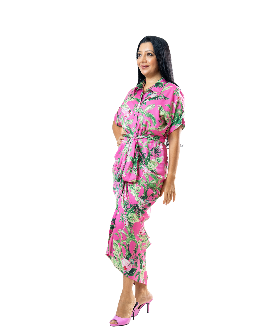 Printed Pink Tie Up Dress