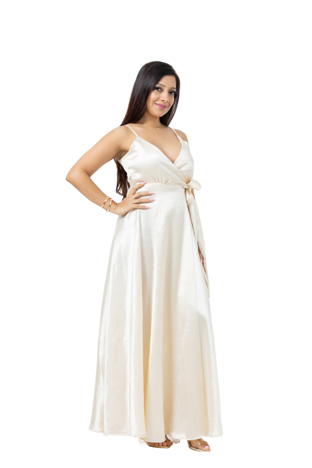 Satin Long Wrap Dress
