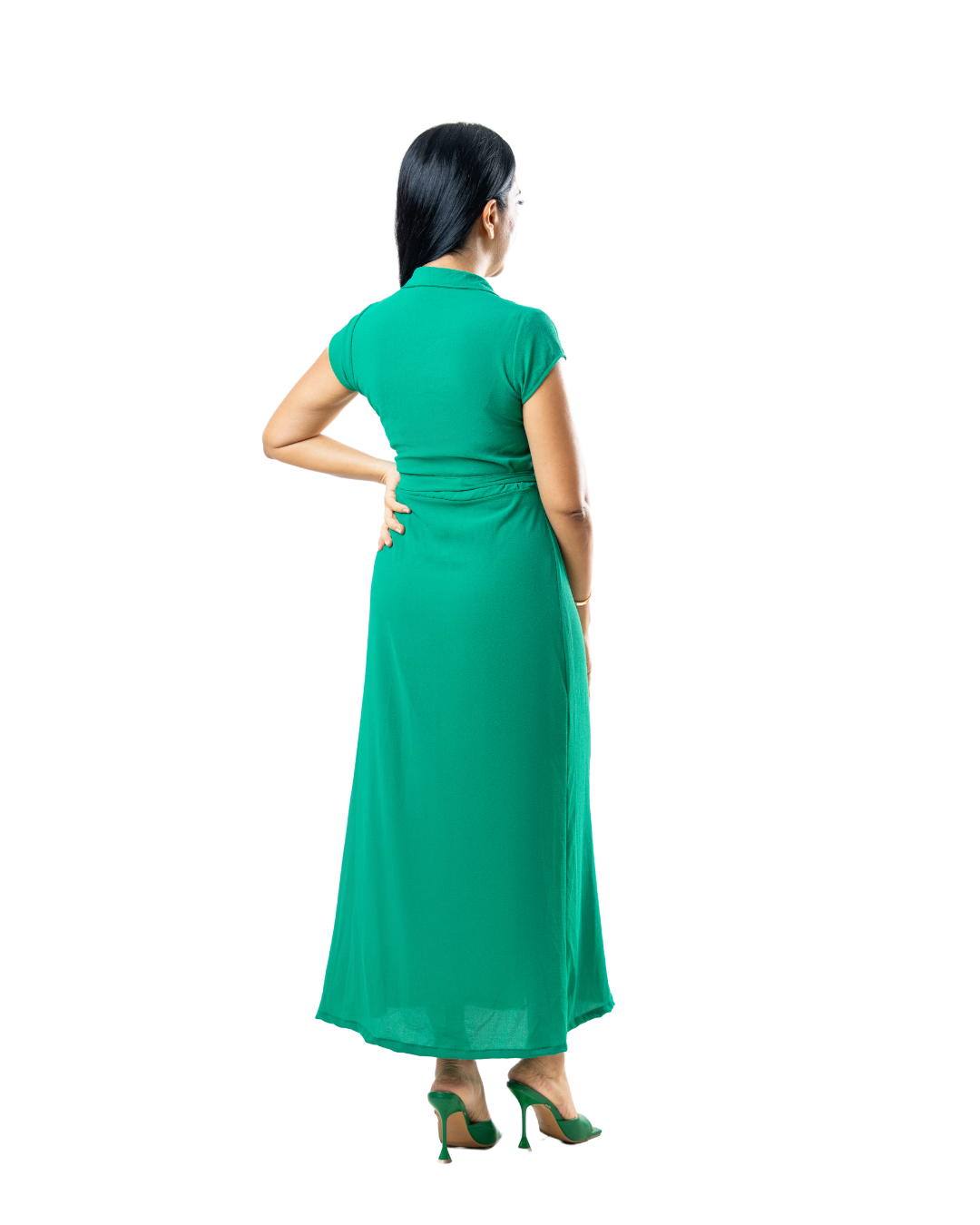 Green Button Down A Line Dress 