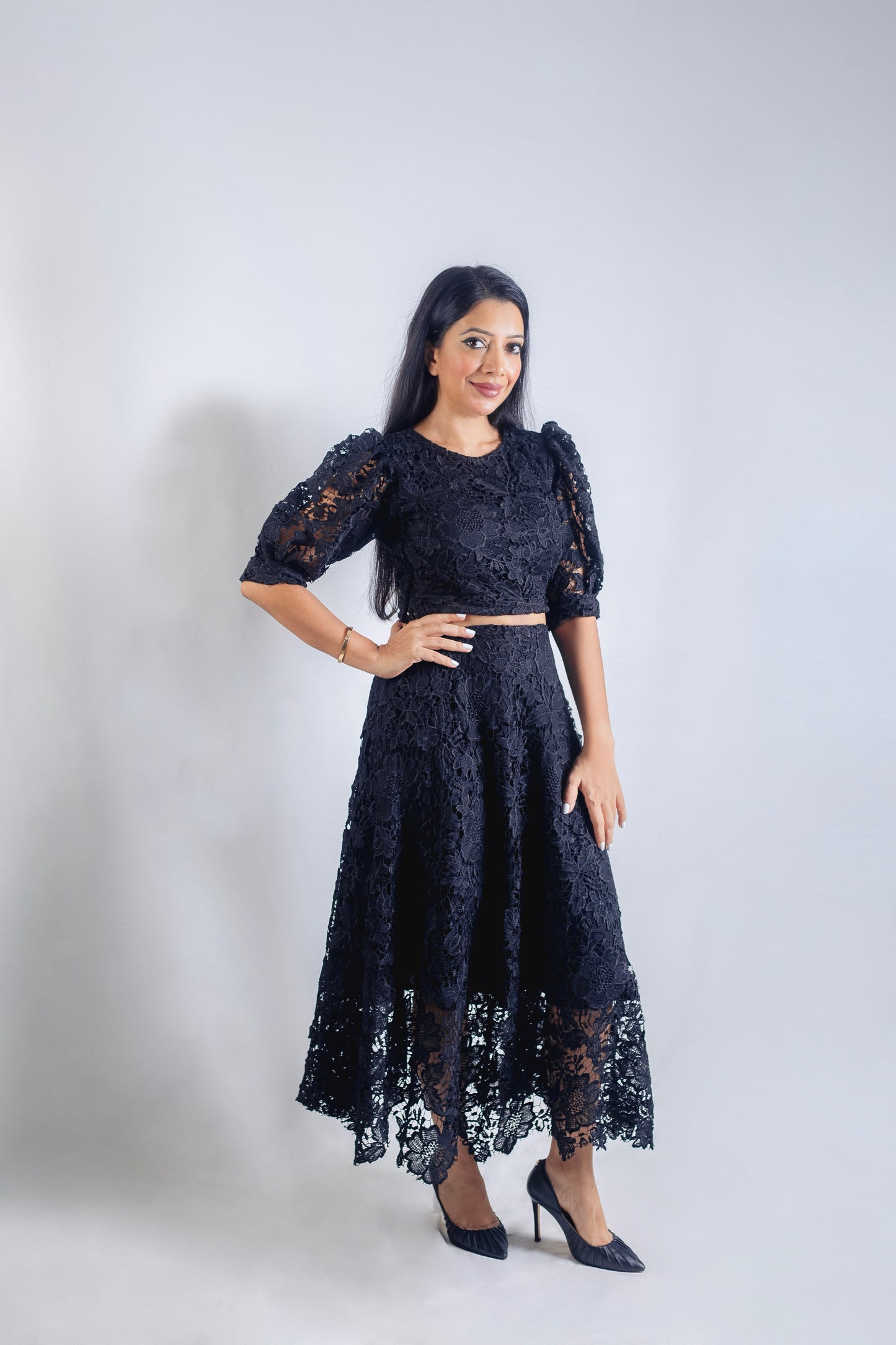 Black Lace Blouse and Skirt