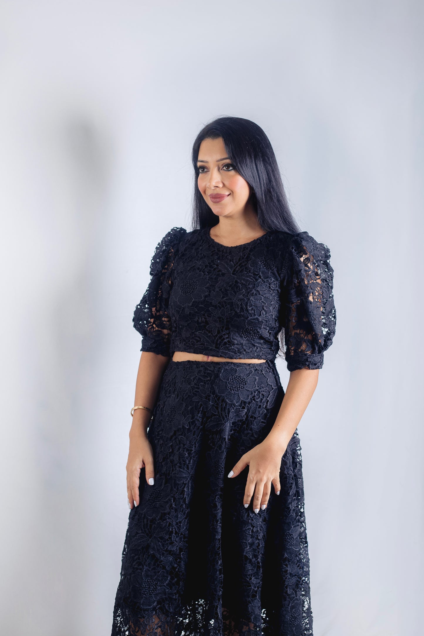 Black Lace Blouse and Skirt