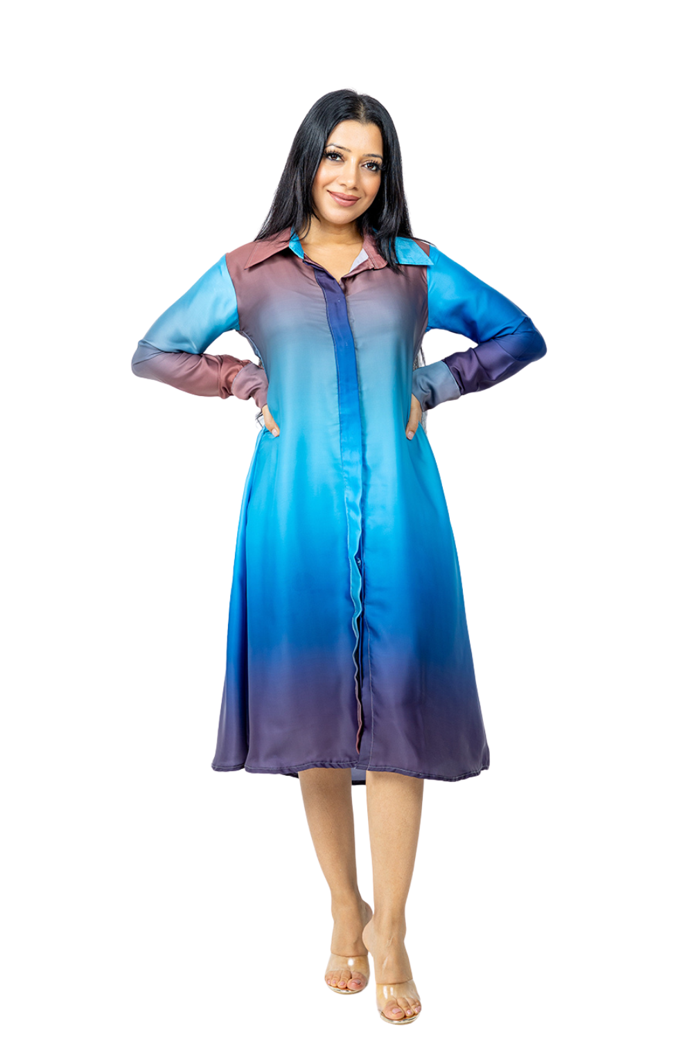 Blue Ombre Shirt Dress AY0076