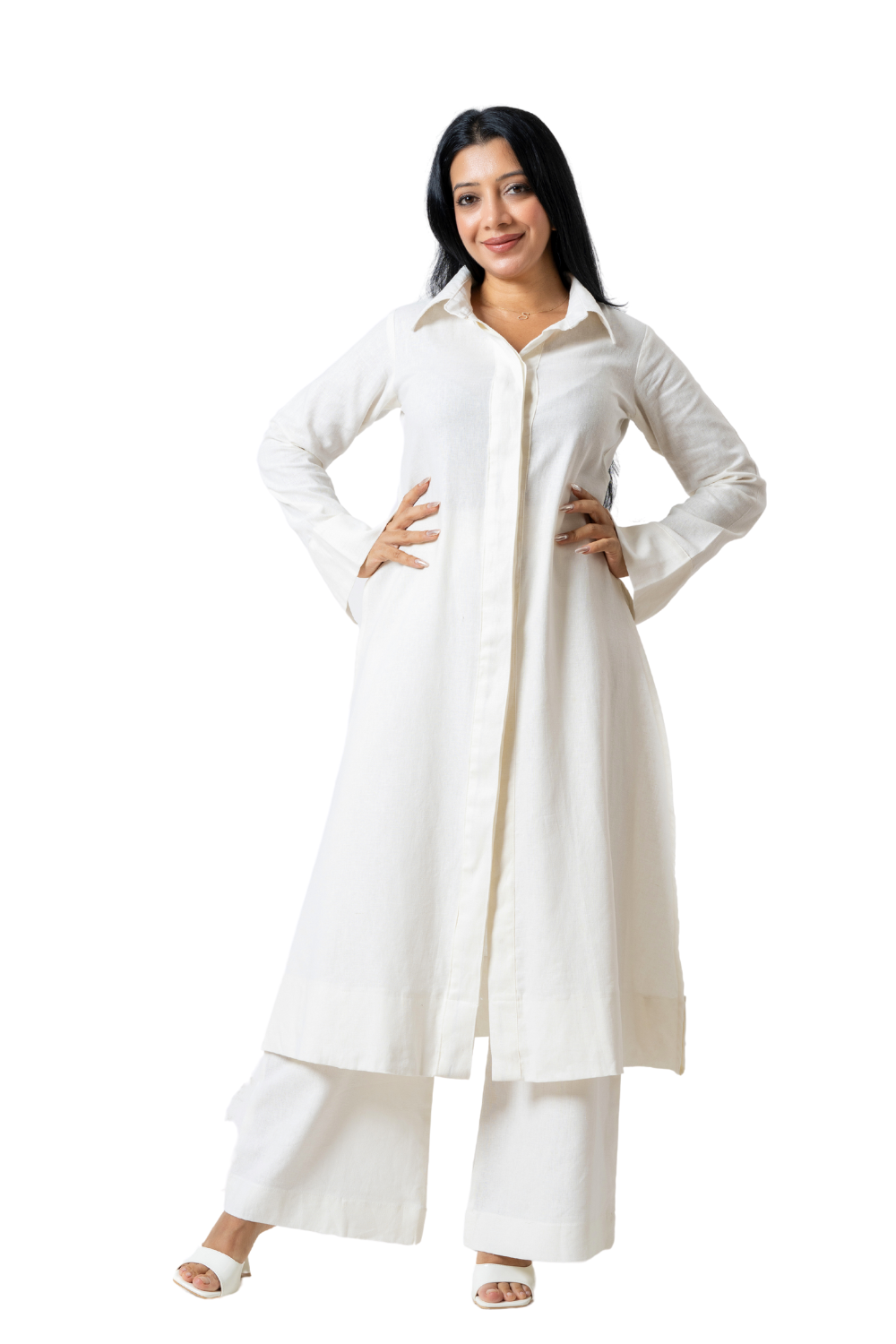 Long Shirt and Pant Set -Off White