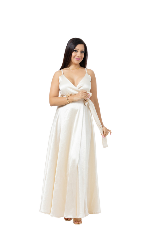 Satin Long Wrap Dress