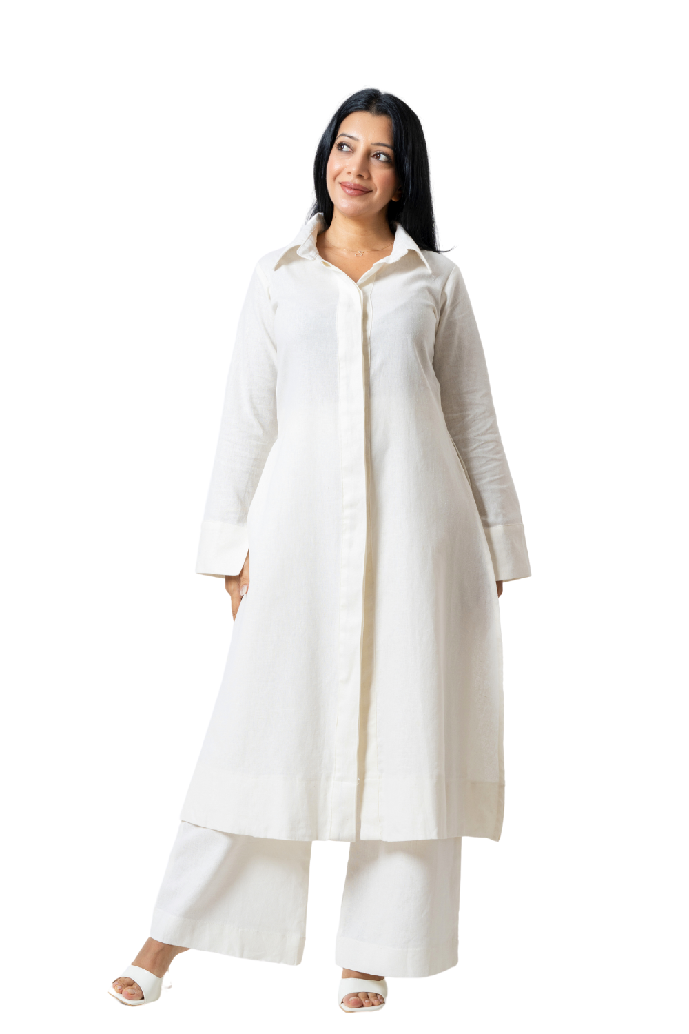 Long Shirt and Pant Set -Off White