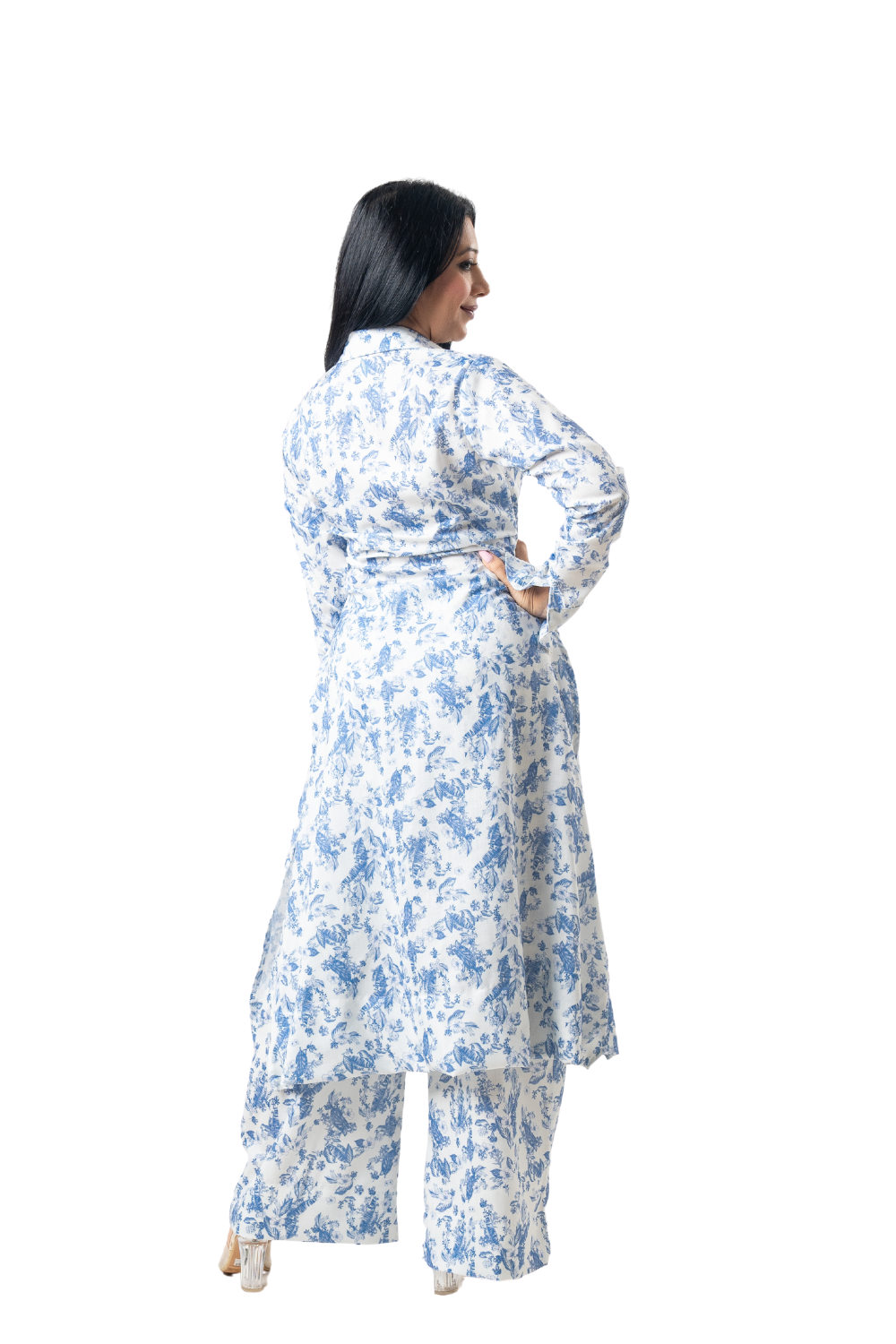 Blue Floral Long Shirt and Pant