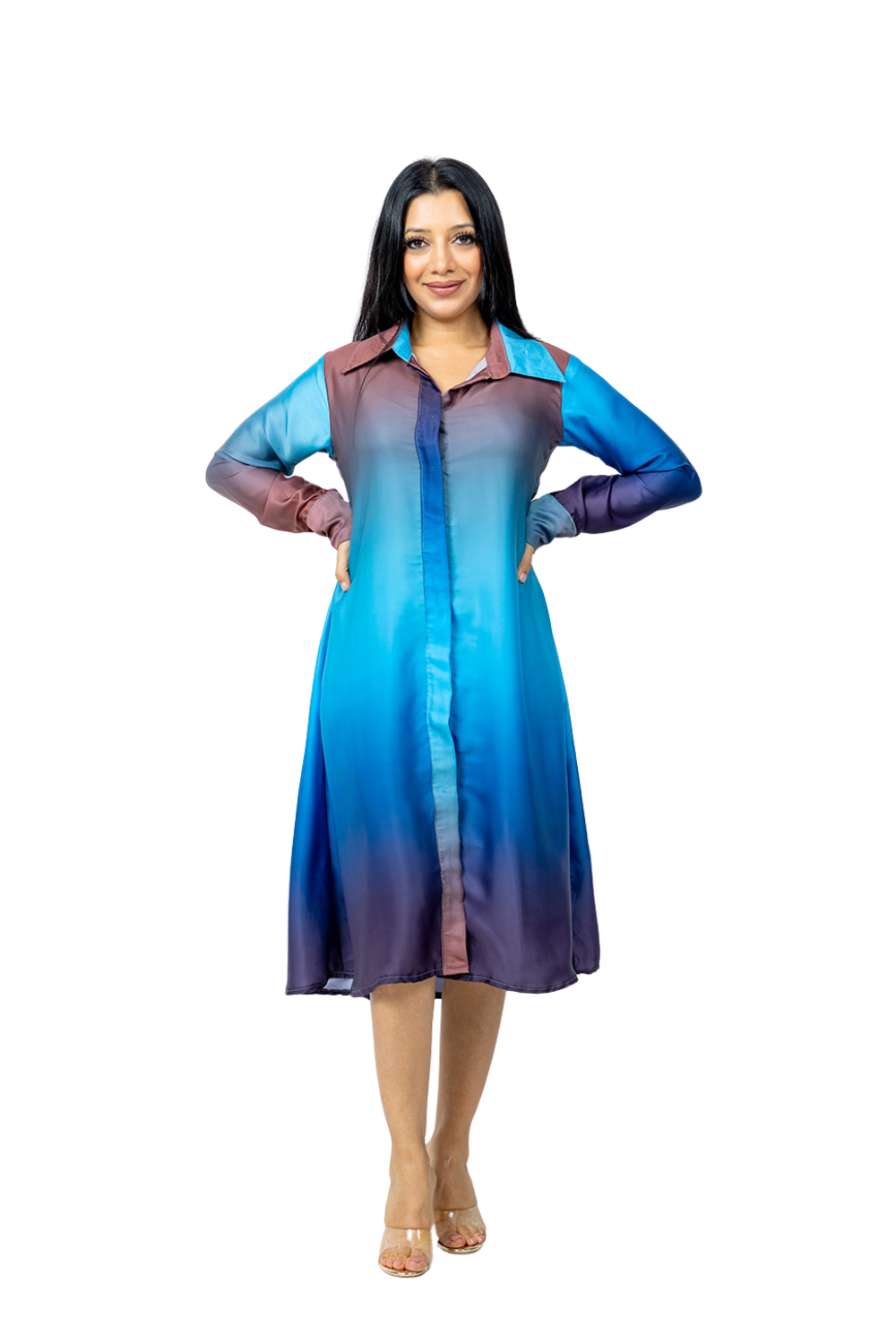 Blue Ombre Shirt Dress AY0076