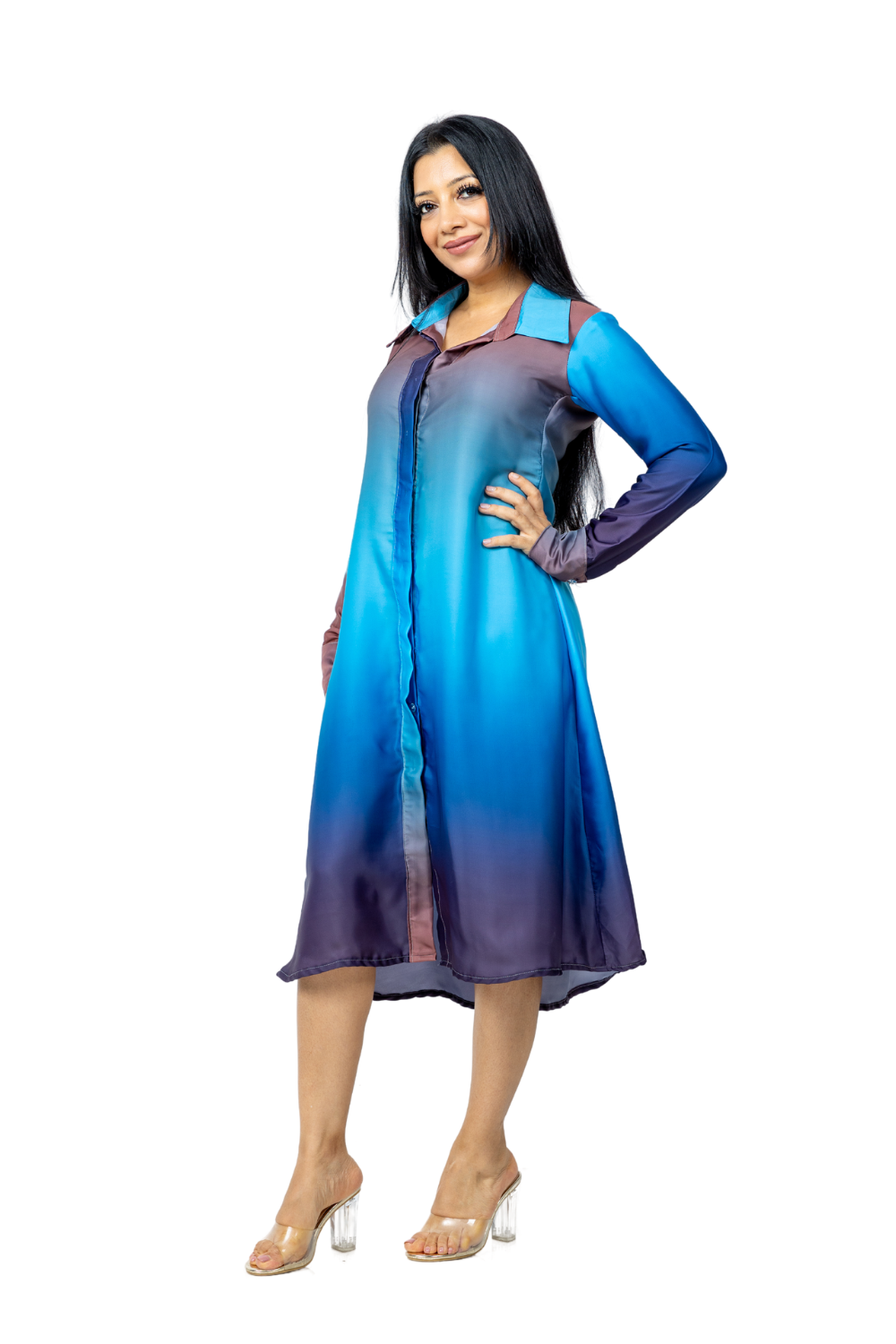 Blue Ombre Shirt Dress AY0076