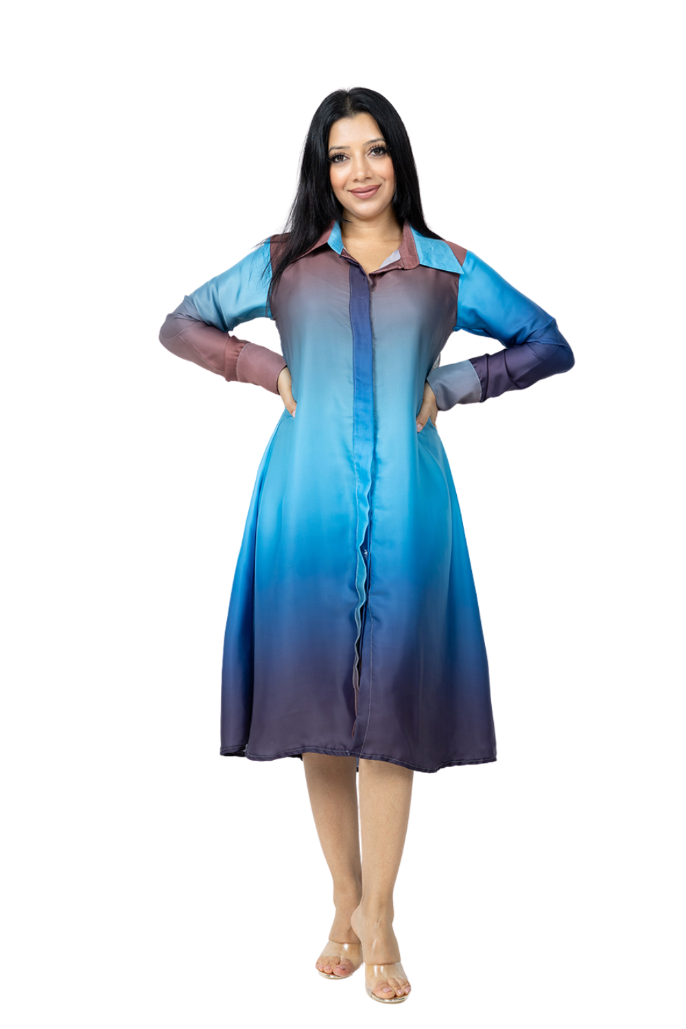 Blue Ombre Shirt Dress AY0076