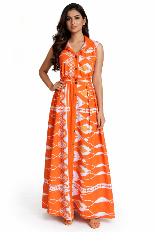 Orange Geometric Maxi Dress,