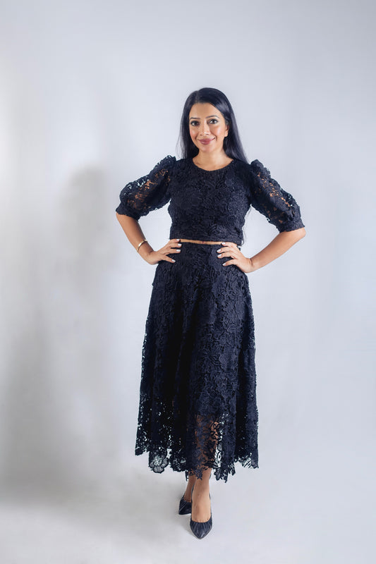 Black Lace Blouse and Skirt